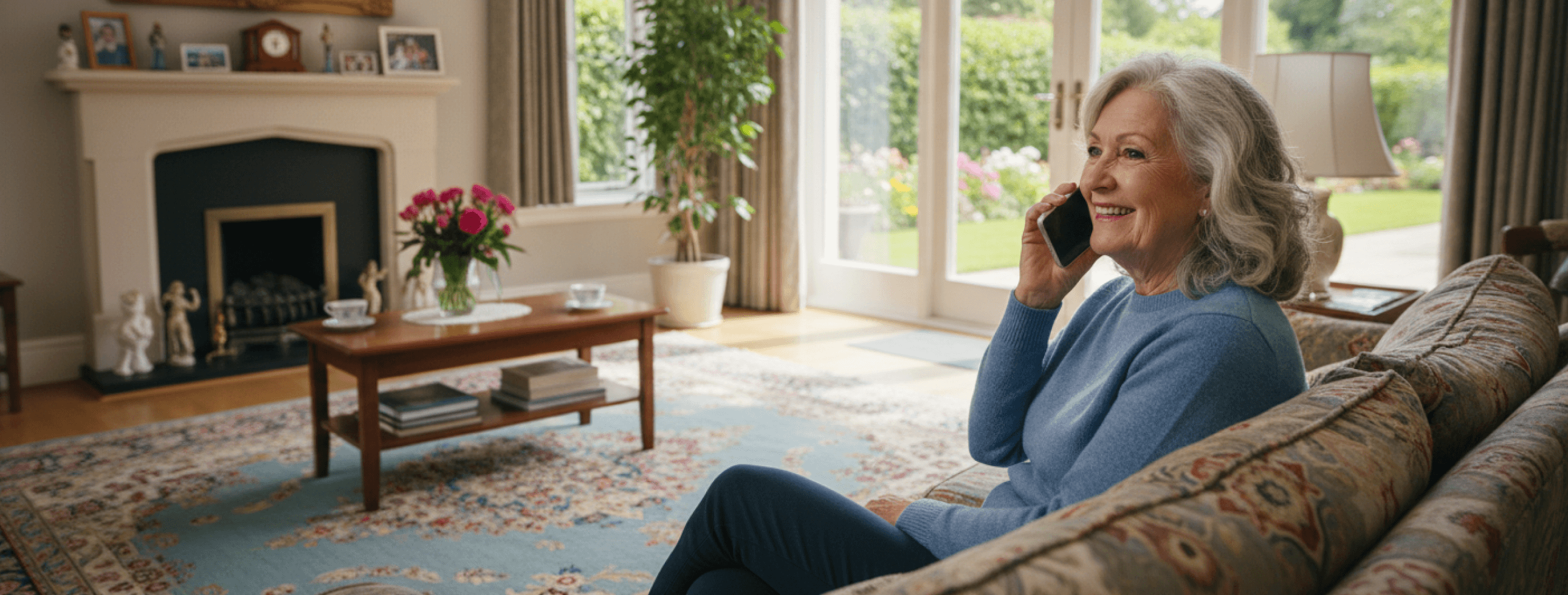 Senior woman smiling while talking on the phone